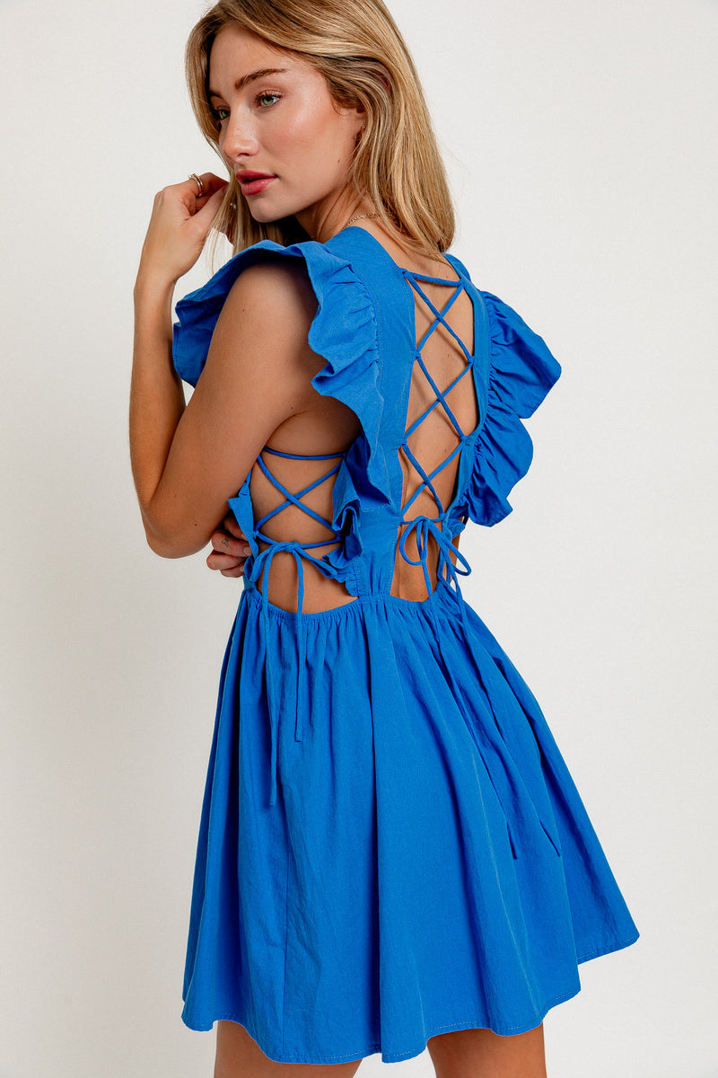Ollie Ruffle Mini Dress • Blue