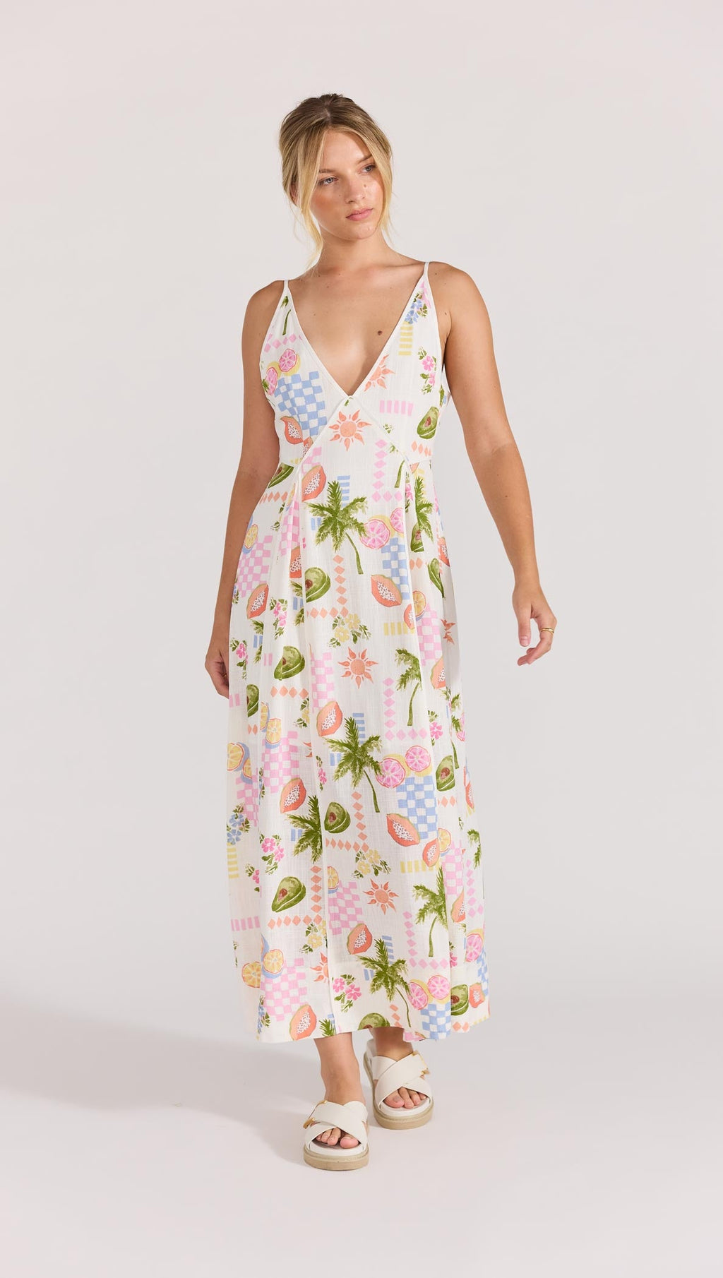 knee length dresses for ladies Gracie Panel Midi Dress • Fruity Floral – Tonya's Treasures Inc
