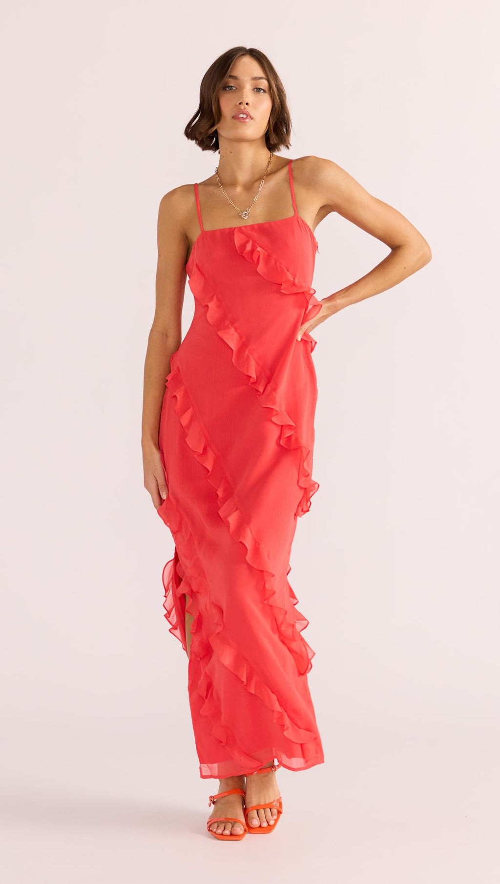 Venus Ruffle Maxi Dress • Lipstick Red M