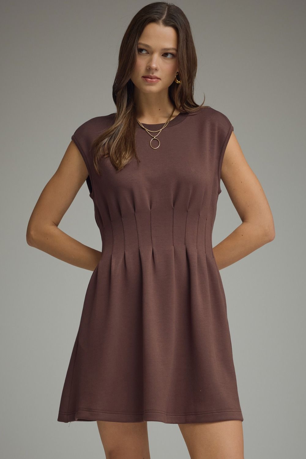 entro brown dress Pintuck Waist Cap Sleeve Mini - 55% Rayon Size:15.75 US (40 EU) Polka dot obsessed 🤩 dpa-non-clothing-available