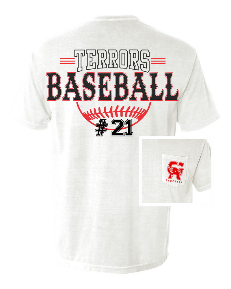 Terrors Baseball Personalized Short Sleeve Pocket Tee • White