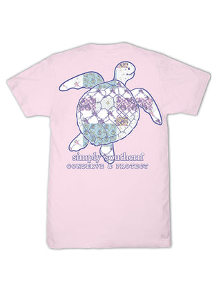Adult Patchwork Sea Turtle Tee • Peony Pink