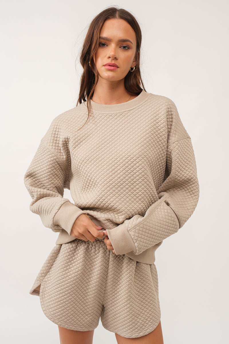 Kelsie Quilted Sweatshirt • Smoky Taupe
