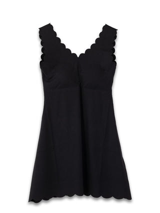 Scalloped Trim Mini Dress • Black