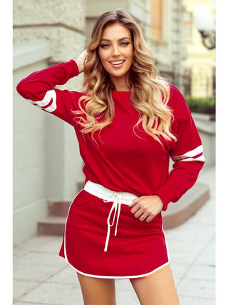 Varsity Stripe Pullover Mini Skirt Set • Red