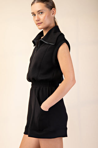 Fresh Start Luxe Sleeveless Romper • Black