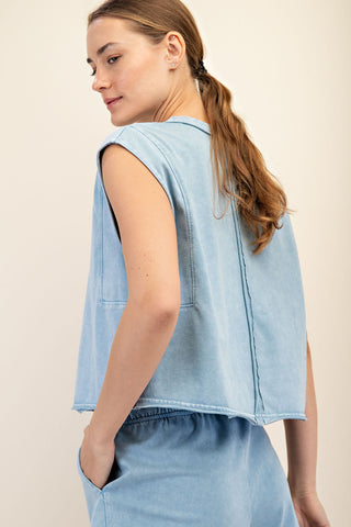 Mineral Washed Cropped Sleeveless Tank • Utility Blue