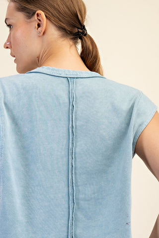 Mineral Washed Cropped Sleeveless Tank • Utility Blue