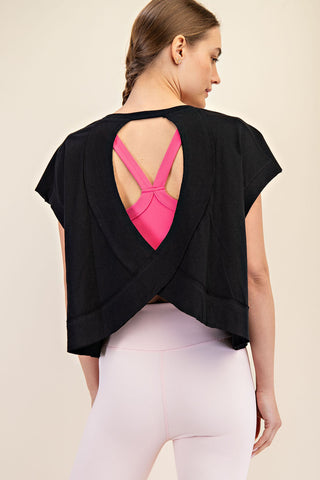 Use Me Cotton Slub Open Back Top • Black