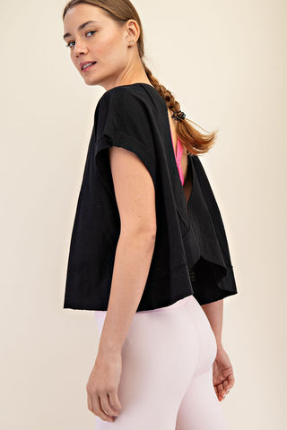 Use Me Cotton Slub Open Back Top • Black