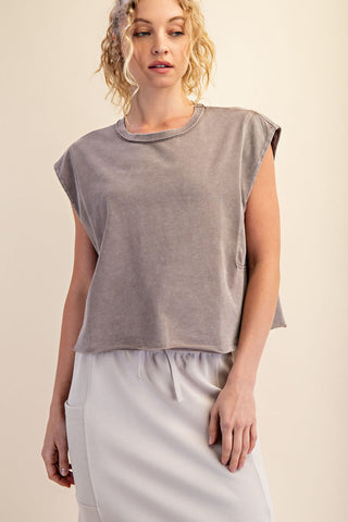 Mineral Washed Cropped Sleeveless Tank • Mocha