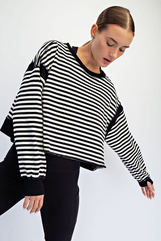Striped Open Back Long Sleeve Top • Black + Ivory