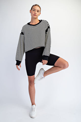 Striped Open Back Long Sleeve Top • Black + Ivory