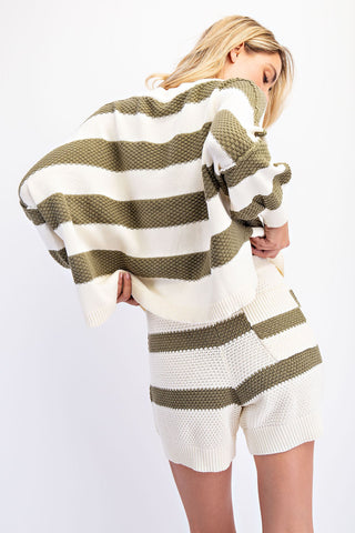 Stripe Sweater Short Pants • Cream + Olive