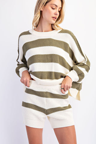 Stripe Sweater Short Pants • Cream + Olive