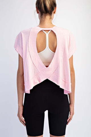 Use Me Cotton Slub Open Back Top • Pink