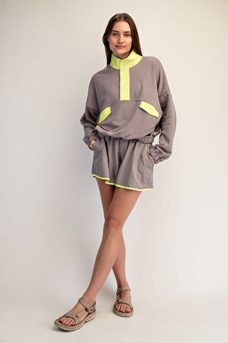 French Terry Playful Set • Stone Taupe + Lime