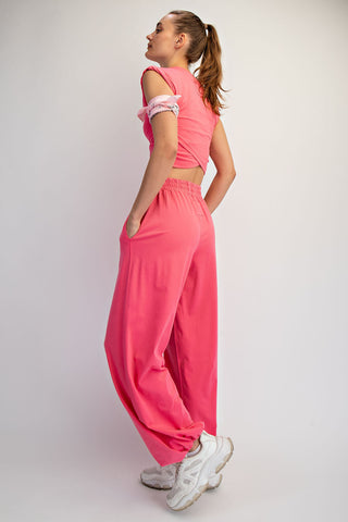 Cotton Lycra Crossover Set • Flamingo Pink