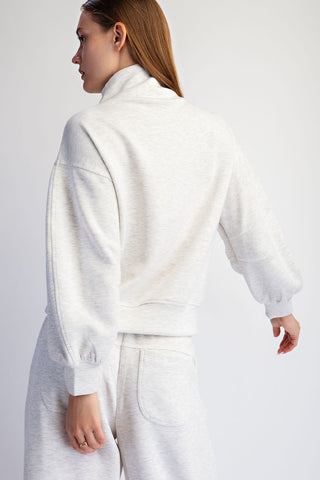 Modal Scuba Quarter Zip Barrel Sleeve Top • Light Heather Grey
