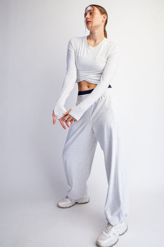 Cotton Lycra Crossover Long Sleeve Set • Heather Grey