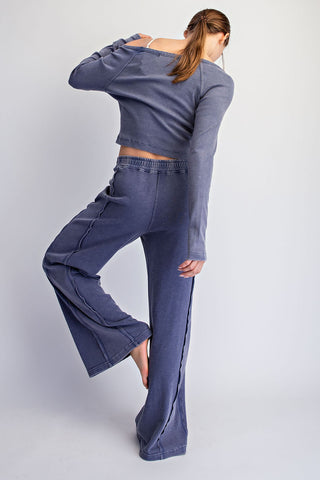 Dahlia Mineral Wash French Terry Pants Set • Navy