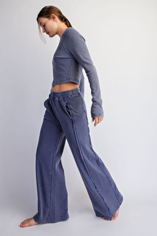 Dahlia Mineral Wash French Terry Pants Set • Navy