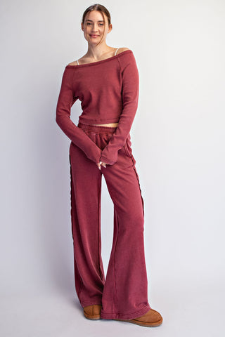 Dahlia Mineral Wash French Terry Pants Set • Crimson