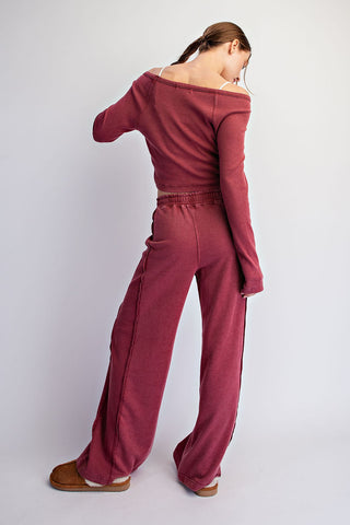 Dahlia Mineral Wash French Terry Pants Set • Crimson