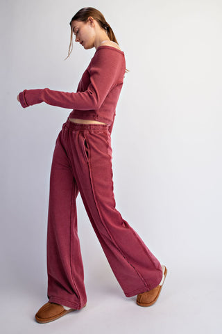 Dahlia Mineral Wash French Terry Pants Set • Crimson