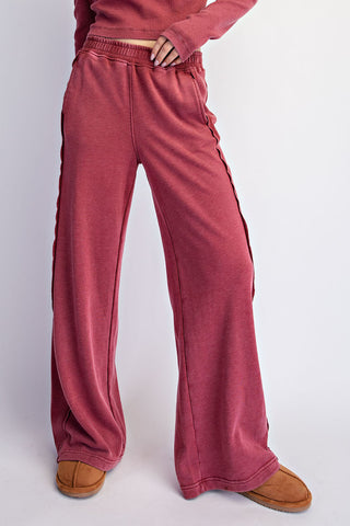 Dahlia Mineral Wash French Terry Pants Set • Crimson