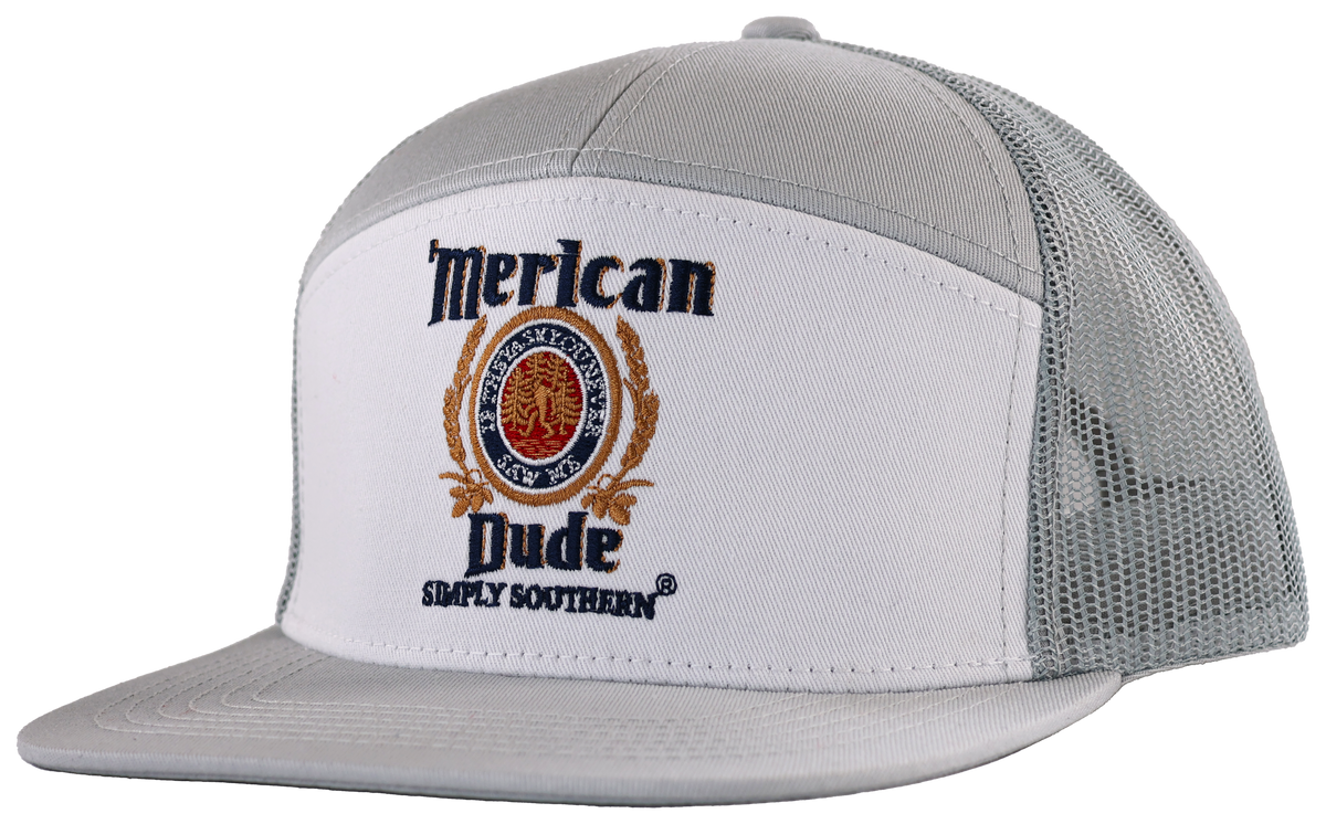 Men's Snapback Hat • White Grey Merican Dude