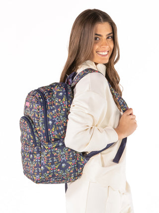 School Backpack • Navy Ribbon Flower