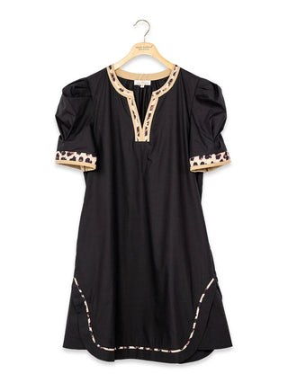 Wild Side Puff Sleeve Dress • Black & Leopard
