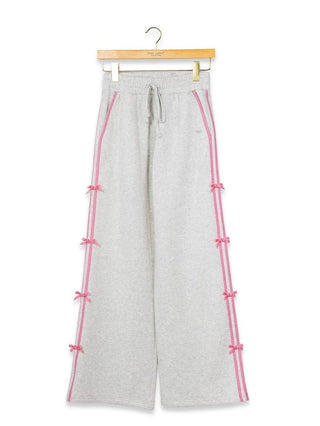 Velvet Stripe Bow Sweatpants • Grey & Pink