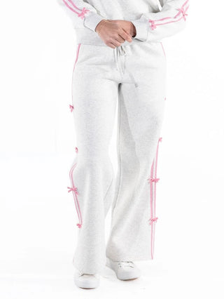 Velvet Stripe Bow Sweatpants • Grey & Pink