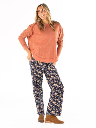Floral Printed Denim Pants • Navy