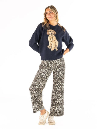 Printed Denim Pant • Cream & Leopard
