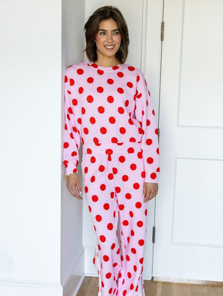 The Lounge Polka Dot Pullover • Pink & Red