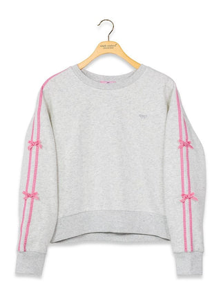 Velvet Stripe Bow Sweatshirt • Grey & Pink