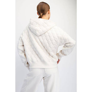 Riley Quilted Quarter Zip Hoodie Jacket • Bone