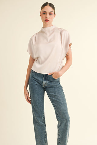 Mattie Mock Neck Draped Sleeve Top • Sandstone