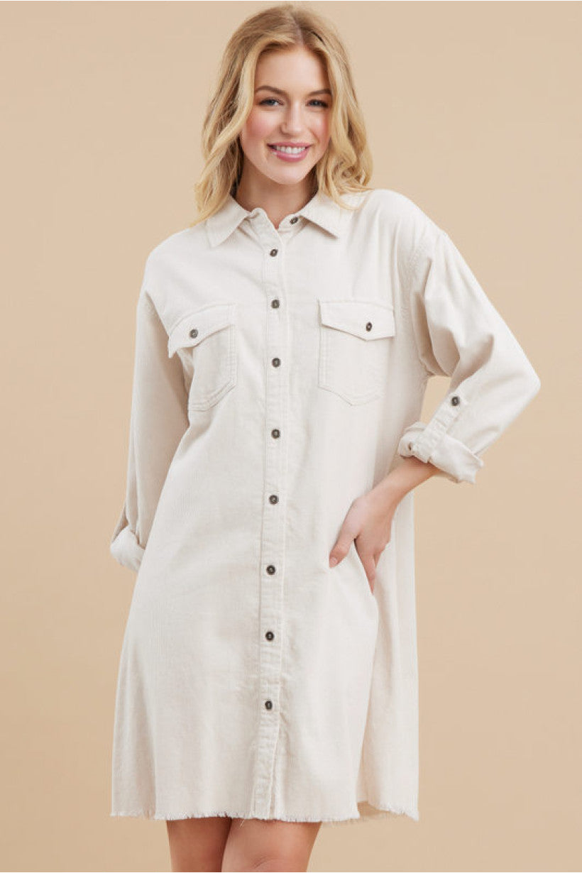 Fireplace Memories Button Down Dress • Cream