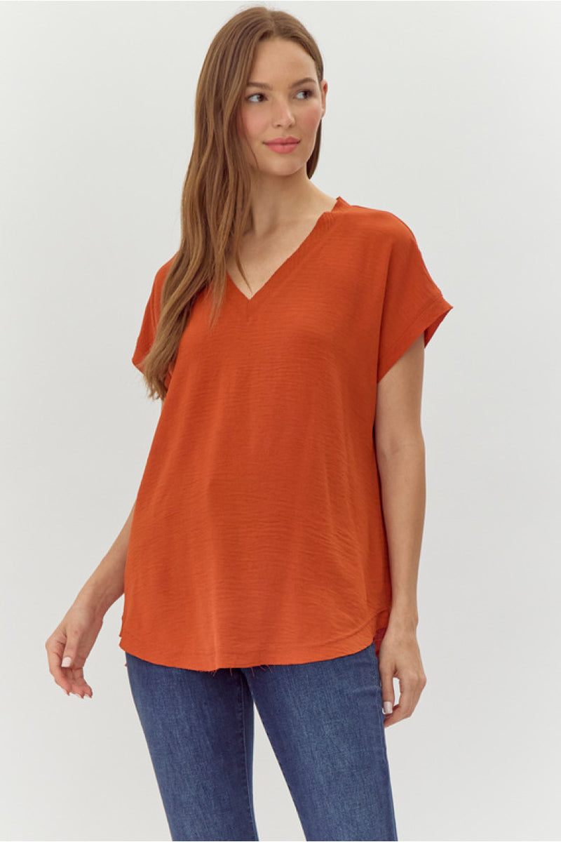 Go With The Flow V Neck Top • Rust