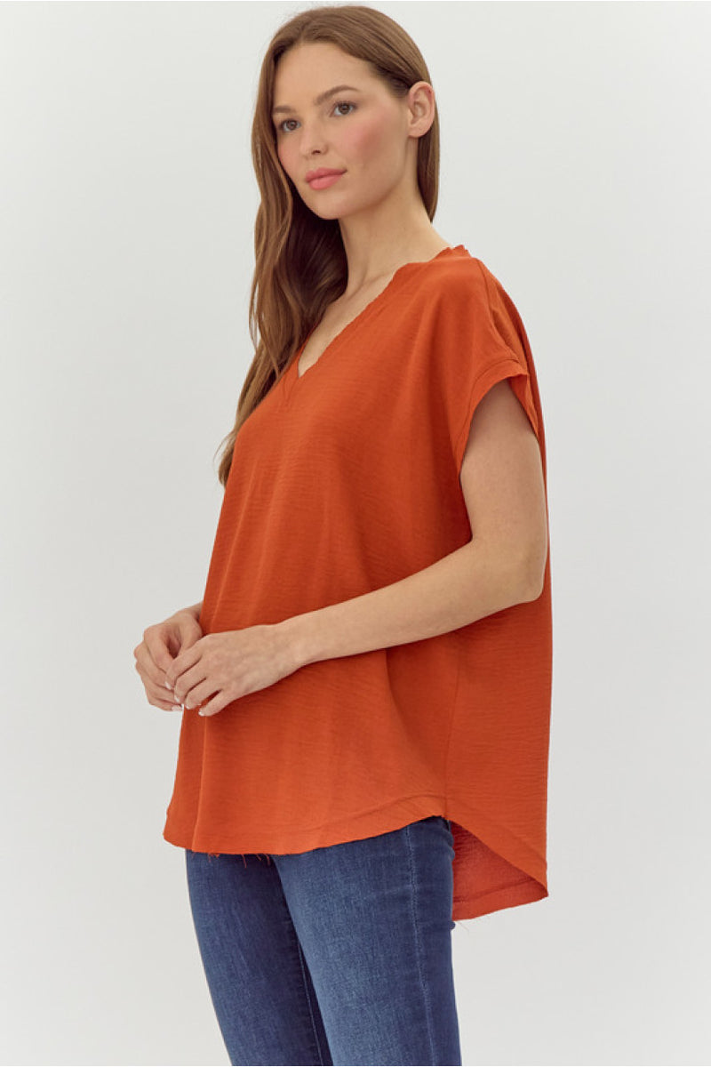 Go With The Flow V Neck Top • Rust