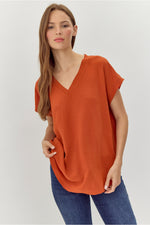 Go With The Flow V Neck Top • Rust