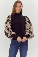 Midtown View Sheer Sleeve Top • Black