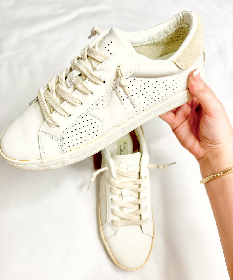 Navy Low Top Sneaker • White Camel