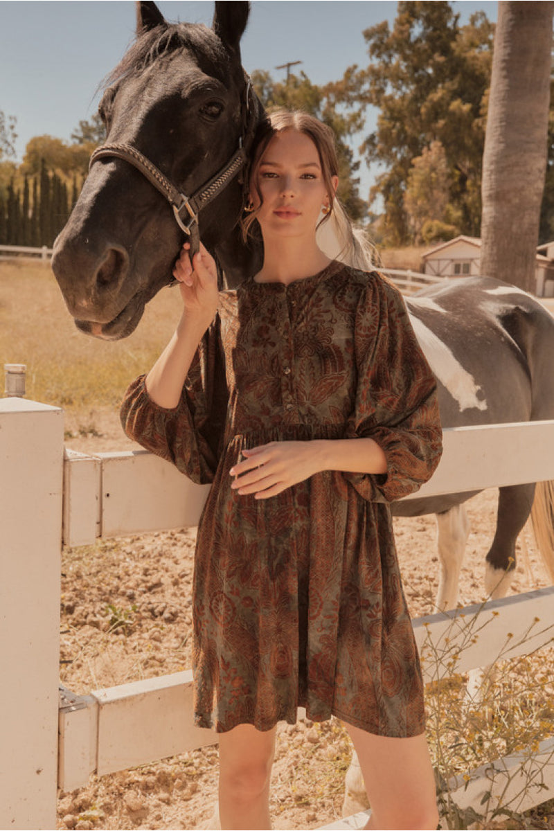 Boho and Chic Baby Doll Dress •  Dusty Green