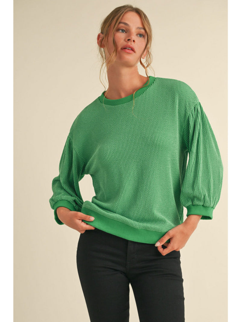 Cozy Chic Ribbed Top • Kelly Green