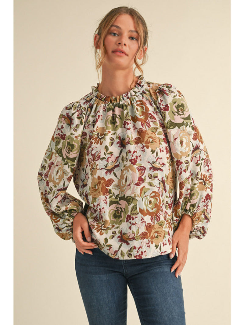 Floral Charms Long Sleeve Top • Olive Floral